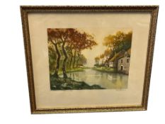 FRANCOIS DAVRIL FRENCH ARTIST HAND COLORED ETCHING TITLED MILL IN PECHERIE