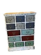 POWELL COMPANY 13 DRAWER DISTRSSED CABINET WITH INDUSTRIAL STYLE