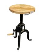 INDUSTRIAL CRANK ADJUSTABLE SIDE TABLE WITH ROUND WOOD TOP