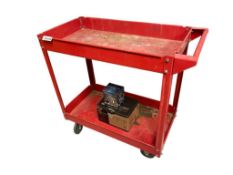 RED METAL ROLLING SHOP CART WITH CASTORS
