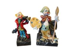 VINTAGE SIMONELLI DEPOSE HOBO CLOWN FIGURES MADE IN ITALY ON CARRARA MARBLE BASE