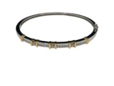 14K WHITE AND YELLOW GOLD DIAMOND BANGLE BRACELET