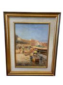 E. LAZETO ORIGINAL OIL PAINTING ON BOARD ITALIAN HARBOR SCENE
