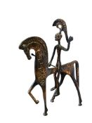 ETRUSCAN WARRIOR ON HORSEBACK COPPER SCULTURE, FREDERICK WEINBERG STYLE, MID-CENTURY