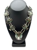 VINTAGE NAVAJO CRUSHED TURQUOISE PEYOTE BIRD SQUASH BLOSSOM NECKLACE SIGNED BY ARTIST 