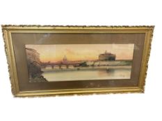 FREDERICO SCHIANCHI ITALIAN PAINTER ORIGINAL WATERCOLOR ROME CITY VIEW FEATURING COLOSSEUM