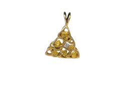 14K YELLOW GOLD NATURAL GOLD NUGGET AND DIAMOND TRIANGULAR PENDANT