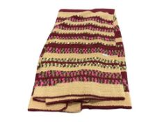 MASSIVE CROCHETED THROW BLANKET FEATURING BURGUNDY AND TAN FABRIC