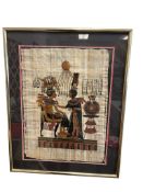 SIGNED EGYPTIAN PAPYRUS ART FEATURING ANCIENT EGYPTIAN FIGURES AND HIEROGLYPHS