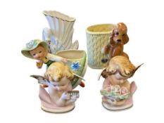 VINTAGE FIGURAL POTTERY FLOWER VASES AND CHERUB CERAMIC BUST FIGURES