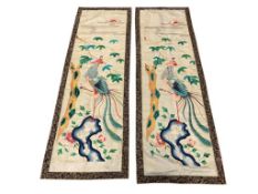 LATE 19TH CENTURY CHINESE HAND EMBROIDERED SILK BIRDS OF PARADISE PANELS