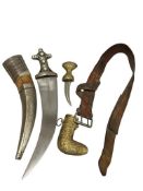 PRE-WWI HEAVILY DECORATED MIDDLE EAST YEMENI JAMBIYA DAGGER WITH SCABBARD AND BELT