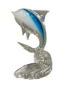 HAND BLOWN ART GLASS LEAPING DOLPHIN FIGURINE