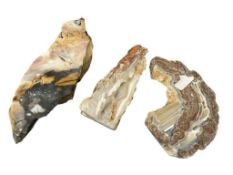THREE NATURAL AN POLISHED AGATE GEOLOGICAL SPECIMENS