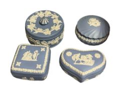BLUE AND WHITE WEDGWOOD JASPERWARE ENGLISH POTTERY TRINKET / JEWELRY BOXES