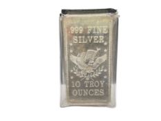APMEX .999 FINE SILVER 10 TROY OUNCE SILVER BAR FEATURING AMERICAN EAGLE MOTIF