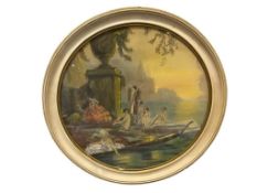 ANTIQUE 1920'S HAND COLORED PRINT BY ALASTAIR K. MACDONALD FEATURING ELEGANT NUDE WOMEN BY THE WA...