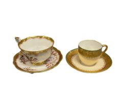 ROYAL ALBERT GOLD CREST WHITE ROSE CHINA FOOTED TEACUP AND SAUCER AND FRENCH LIMOGE CUP AND SAUCER