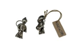 PAIR OF UNO DE 50 .950 STERLING SILVER FIGURAL CARTOON PEOPLE KEYCHAINS