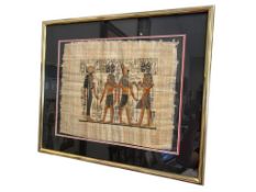 SIGNED EGYPTIAN PAPYRUS ART FEATURING ANCIENT EGYPTIAN FIGURES AND HIEROGLYPHS