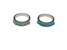 TWO STERLING SILVER TURQUOISE BEAD BANDS INCLUDING TWO TYPES OF TURQUOISE