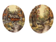 TWO OBLONG ORIGINAL MIXED MEDIA 3D HEAVY ACRYLIC ON CANVAS LANDSCAPE PAINTINGS