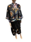 1930'S CHINESE SILK FLORAL EMBROIDERED LONG SLEEVE SHIRT AND PANTS