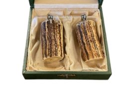 VINTAGE 20TH CENTURY STAG ANTLER SALT AND PEPPER SHAKERS
