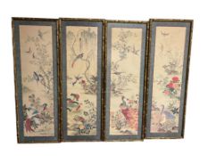 FOUR PIECE ASIAN BIRD AND FLORAL ART PANELS