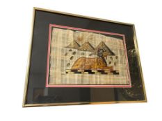 SIGNED EGYPTIAN PAPYRUS ART FEATURING ANCIENT EGYPTIAN FIGURES AND HIEROGLYPHS