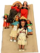 VINTAGE 1940'S PLASTIC NATIVE AMERICAN DOLLS WITH LEATHER AND CLOTH CLOTHING
