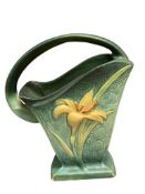 VINTAGE 1940'S ROSEVILLE POTTERY ZEPHYR LILY FLOWER BASKET NO. 394