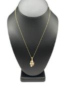 14K YELLOW GOLD PEARL AND DIAMOND CLUSTER PENDANT