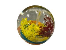 HAND BLOWN STUDIO ART GLASS ROUND PAPERWEIGHT FLORAL CENTER