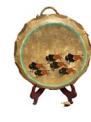 VINTAGE 20TH CENTURY NATIE AMERICAN WODD AND RAWHIDE WRAPPED TAOS DRUM