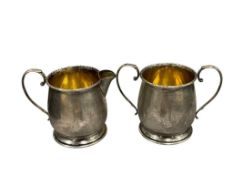 ANTIQUE STERLING SILVER ENGLISH CREAMER AND SUGAR BOWL WITH 