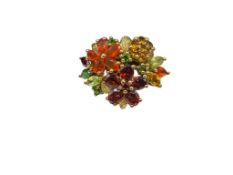 GOLD VERMEIL STERLING SILVER FLOWER BOUQUET OF GEMSTONES RING