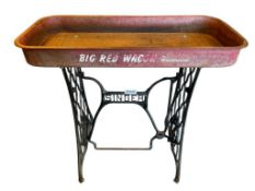 AMERICAN FOLK ART CRAFTED FLOWER / POT HOLDER MADE FROM WAGON AND SEWING MACHINE BASE