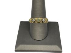 14K YELLOW GOLD DIAMOND AND PERIDOT FILIGREE DESIGN BAND
