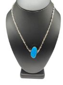 STERLING SILVER REVERSIBLE TURQUOISE PENDANT NECKLACE