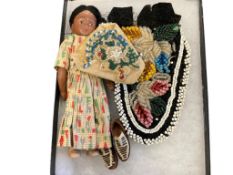 VINTAGE AND ANTIQUE NATIVE AMERICAN DOLL AND BEADWORK