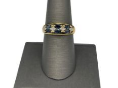 10K YELLOW GOLD BLUE SAPPHIRES AND DIAMOND RING