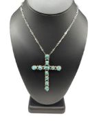 VINTAGE STERLING SIVLER TURQUOISE NUGGET CROSS PENDANT
