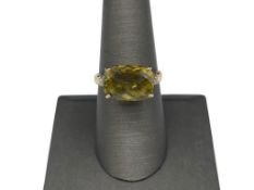 10K YELLOW GOLD FACETED CUT GOLDEN CITRINE AND DIAMOND RING