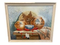 LORENZO ORIGINAL ACRYLIC ON CANVAS PAINTING OF NATIVE AMERICAN CRAFTS