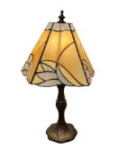 VINTAGE STAINED GLASS FLORAL MOTIF TABLE LAMP WITH FOLIATE DESIGN ON BASE