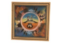 SOUTHWEST ORIGINAL SAND ART ON BOARD CANYON AND POTTERY ART