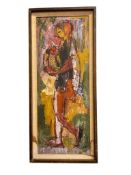 ORIGINAL OIL ON BOARD BY ANI HITH OF WOMEN HOLDING FRUITS IN A BASKET