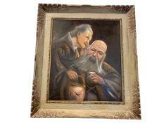 ARISU BIZAN JAPANESE ARTIST ORIGINAL OIL PAINTING ON CANVAS OF ELDERS