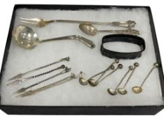 VINTAGE AND ANTIQUE STERLING SILVER FLATWARE PIECES, MINIATURE SOUVENIR SPOON, HOURS D' OEUVRES